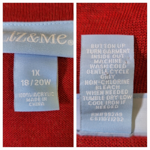 LIZ & ME Solid Red 1 Button Long Sleeve Sweater - Size 1X or Size 18/20W - Picture 3 of 4